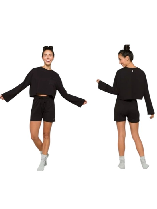 Free People Tops - FREE PEOPLE Cropped Black Sweatshirt